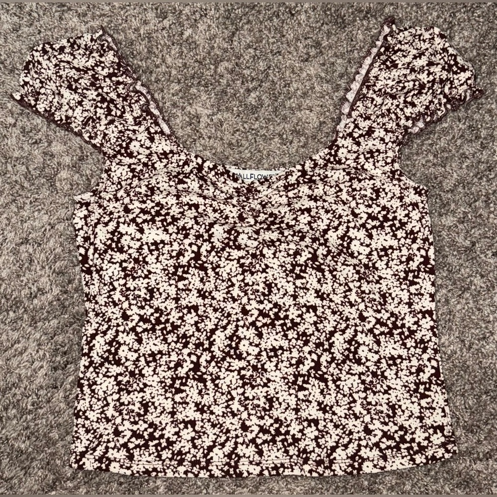 Wallflower Burgundy and White Floral Blouse